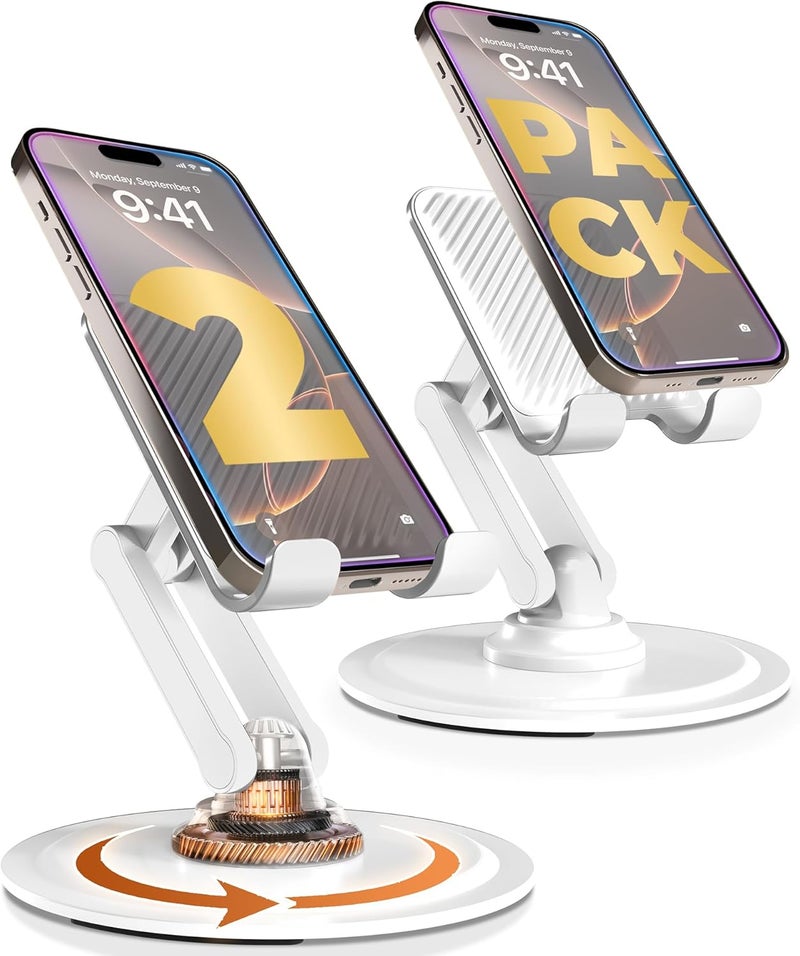 cooper 360° Stand, [Gift Family Pack], Rotating Cell Phone Stand for Desk, Cell Phone Holder for Desk, iPhone Stand Holder, Sturdy Metal Base, Fits Samsung, Android Smartphones, (Cream White, 2-Pack) - Image 1